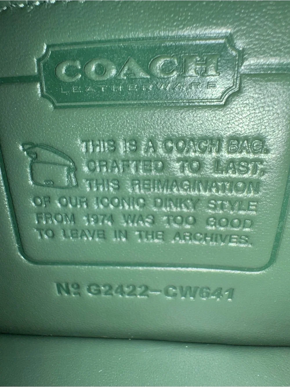 Coach Dinky 1974 Limited Re-Edition Green Glovetanned Leather Bag NWOT